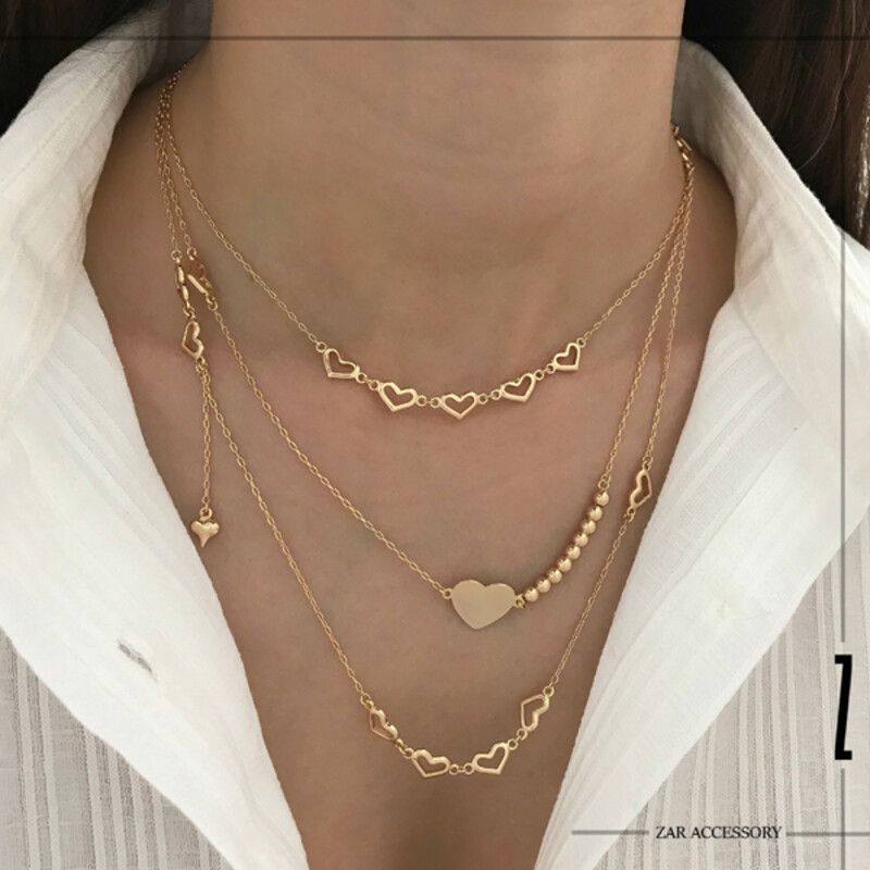 گردنبند سه لاین قلبی