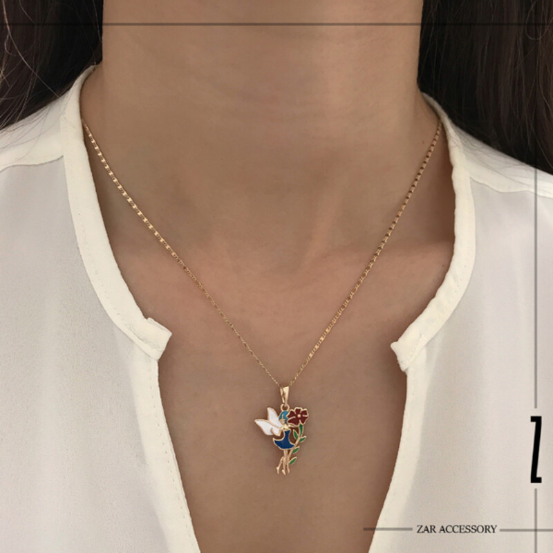 گردنبند میناکاری دخترک و گل