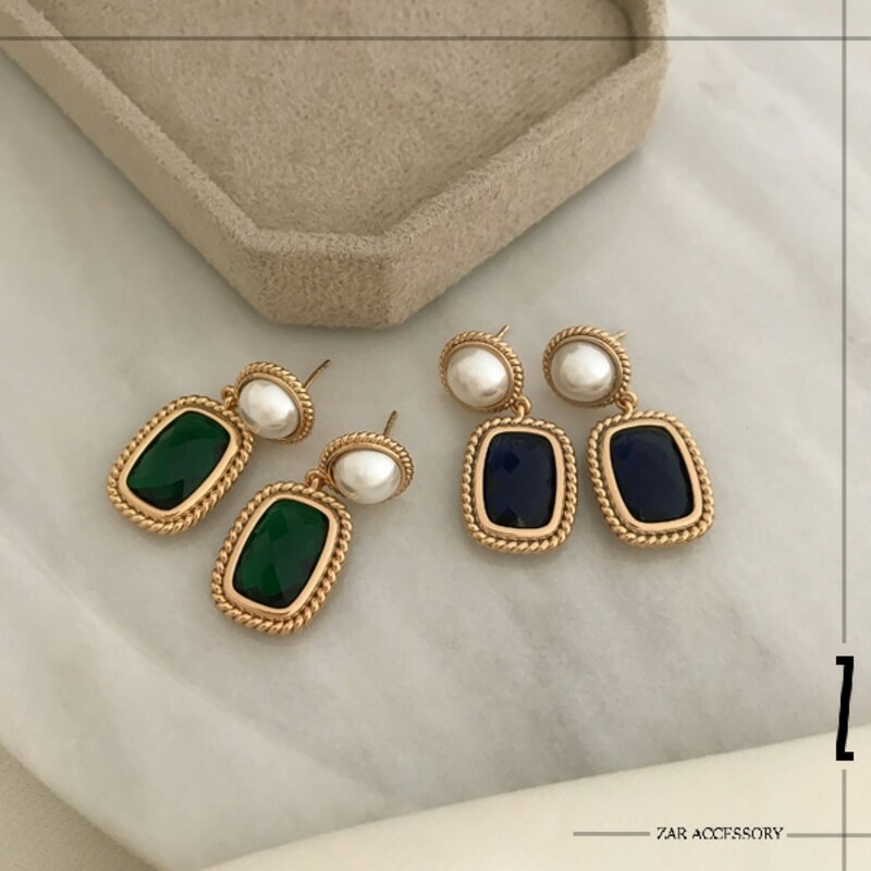 گوشواره مروارید و سنگ فریم‌دار