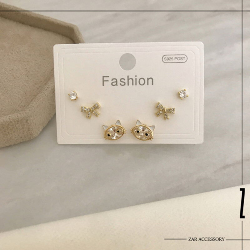 گوشواره سه جفتی گربه و پاپیون