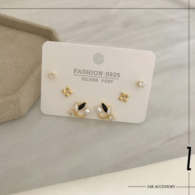 گوشواره سه جفتی برگ و گل