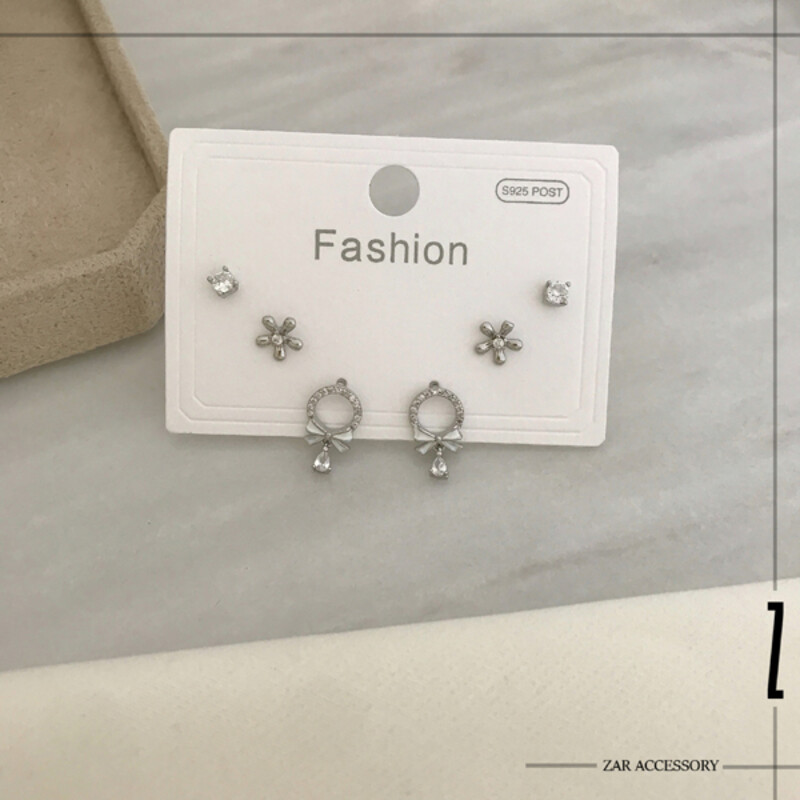 گوشواره سه جفتی گل و پاپیون