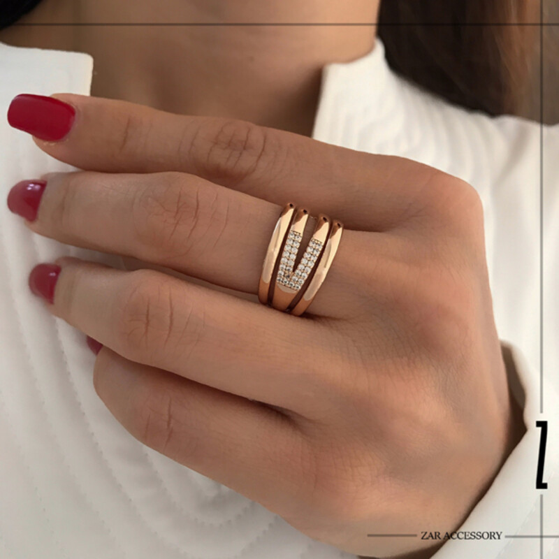 انگشتر چهار لاین نگین وی