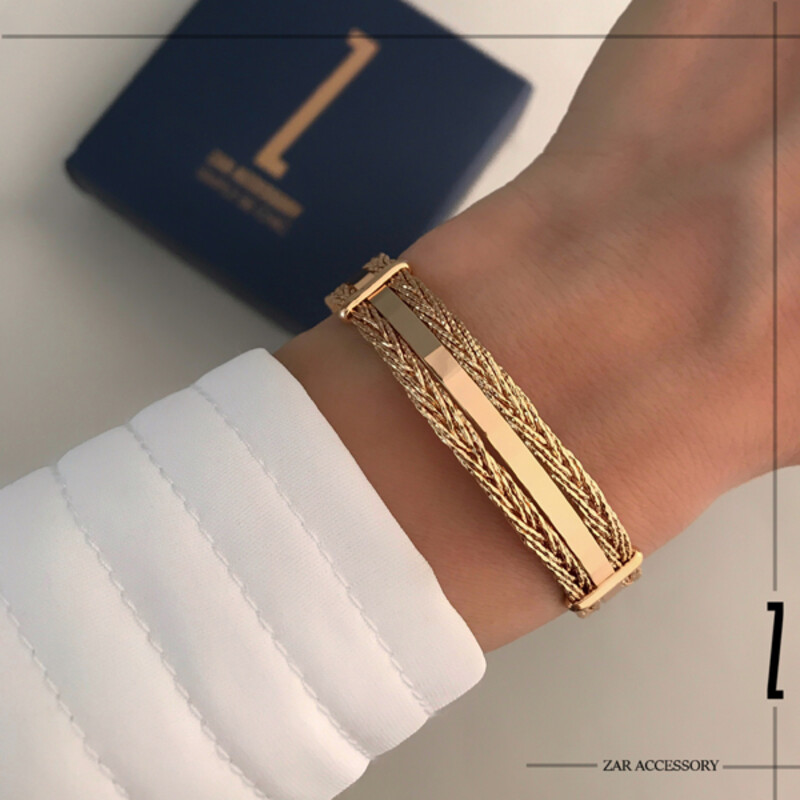 دستبند زنانه بنگل کاف حصیری آینه‌ای