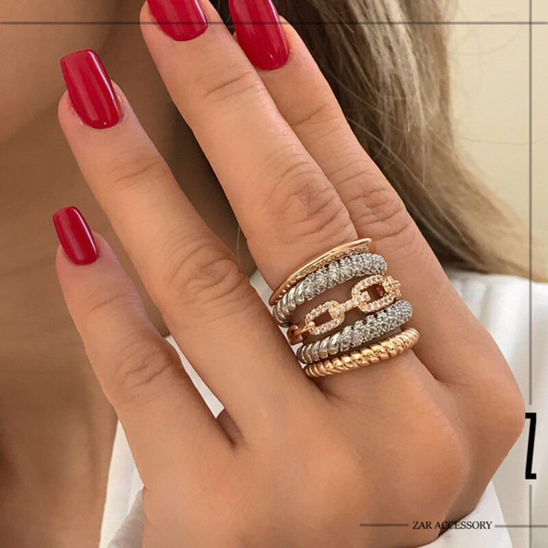 انگشتر زنانه پورتفینو 5 لاین دو رنگ