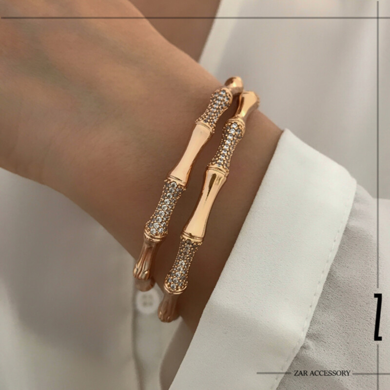 دستبند زنانه بنگل بامبو نگین‌دار