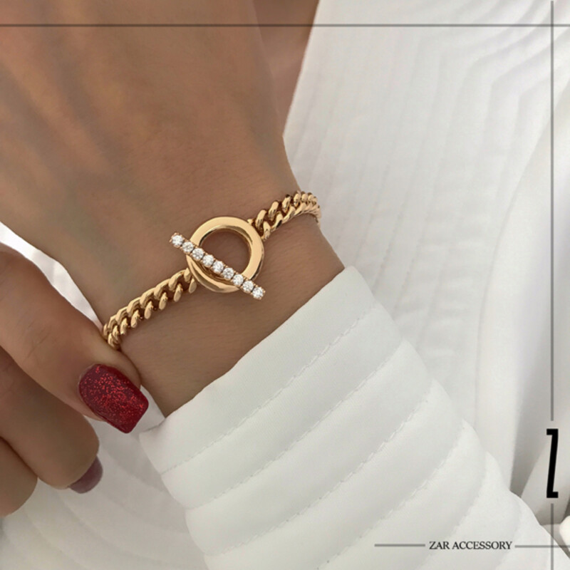 دستبند کارتیه قفل تی دایره نگینی