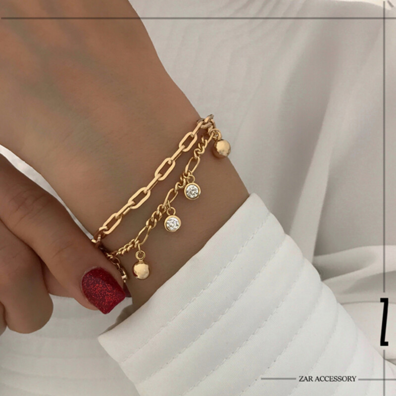 دستبند دو لاین فیگارو آویزدار گوی و نگین