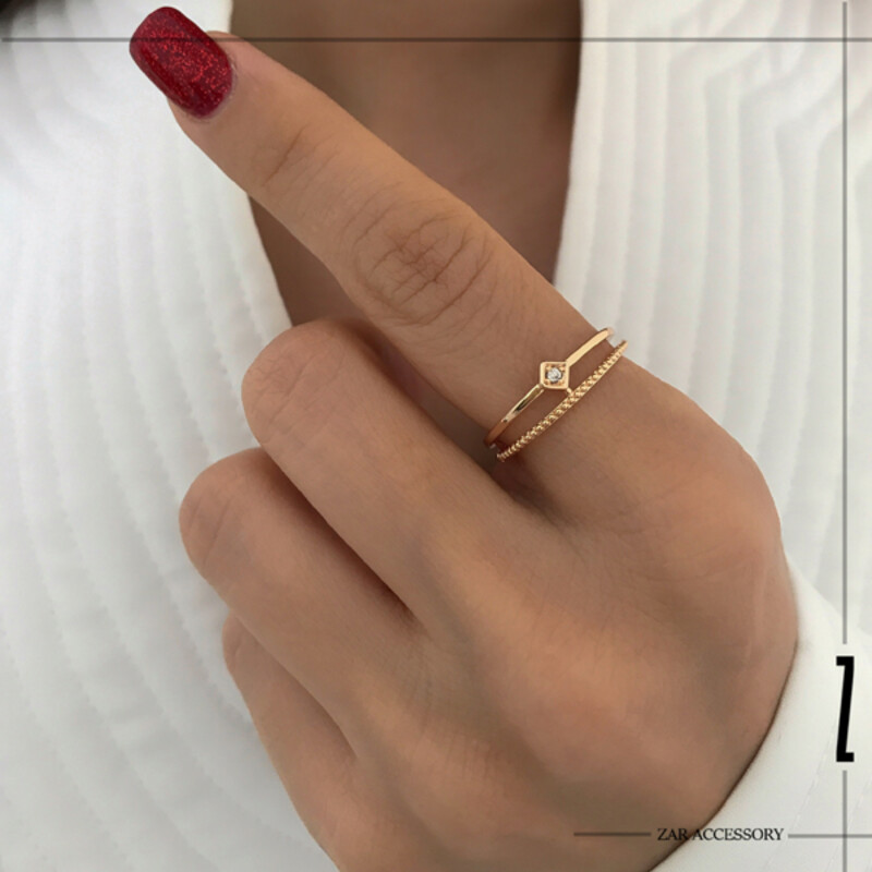 انگشتر دو لاین لوزی نگینی