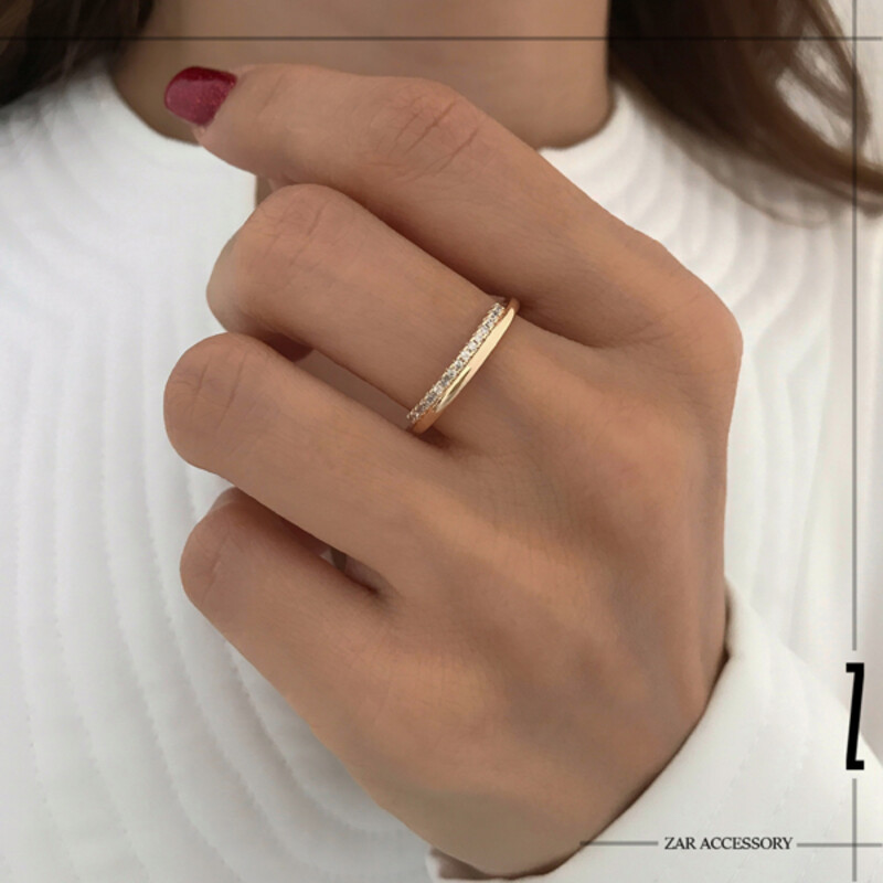 انگشتر دو لاین آینه‌ای و نگینی