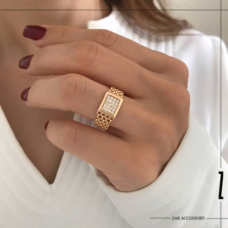 انگشتر رولکس مربعی نگین‌دار