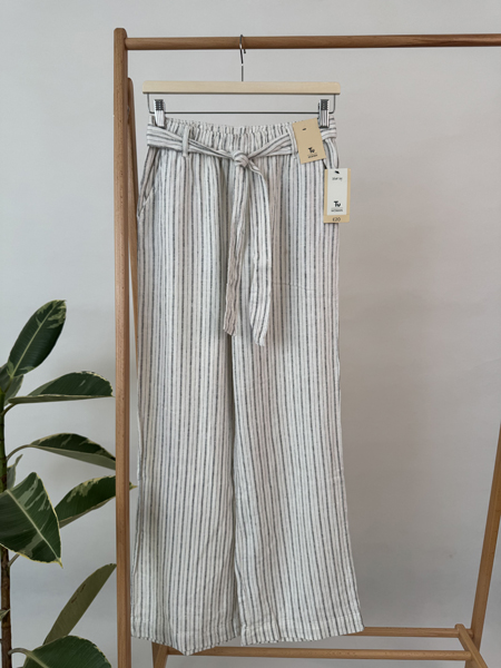 شلوار لینن کنفی راه راه بنددار