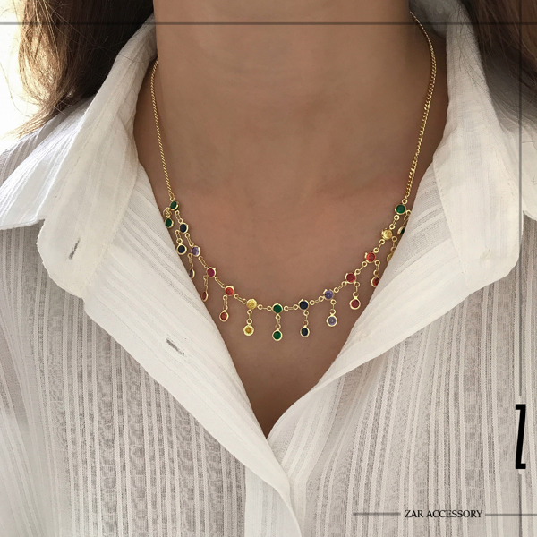 گردنبند نگین رنگی آویز