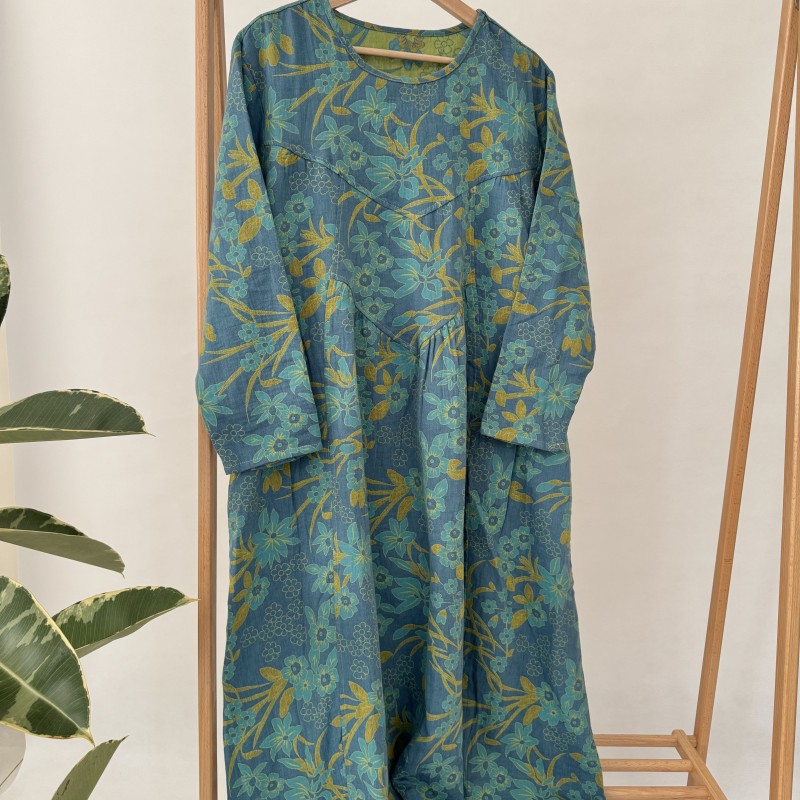 پیراهن ساحلی کنفی میدی طرح گلستان