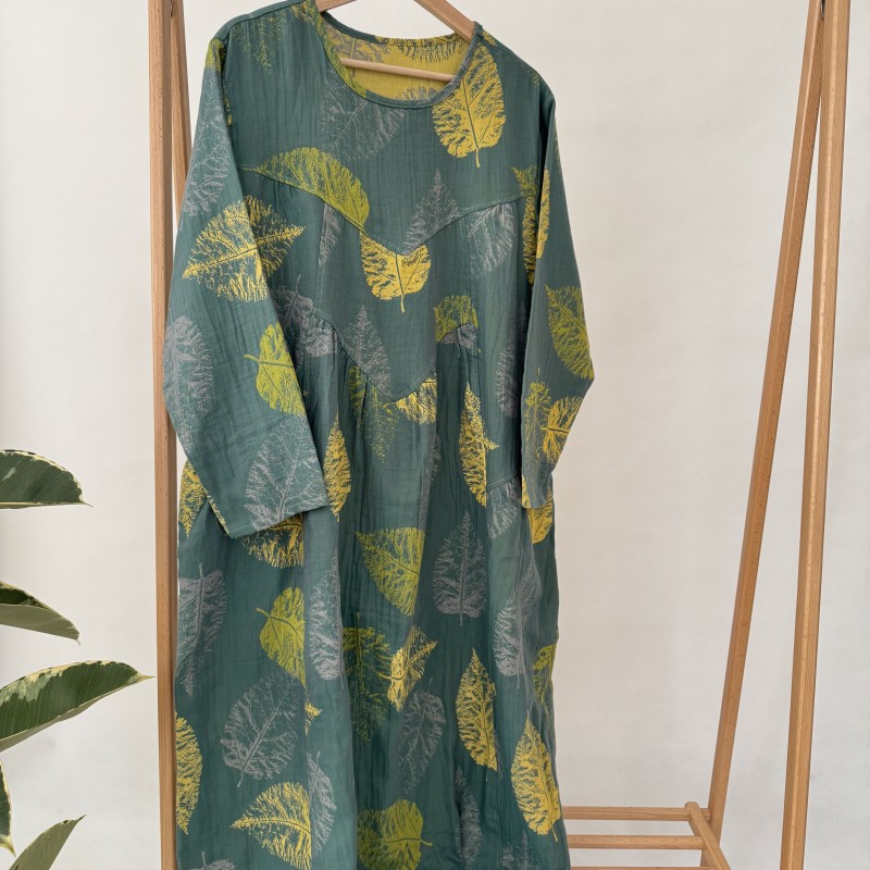 پیراهن ساحلی کنفی میدی طرح برگ