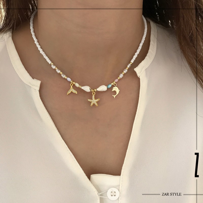 گردنبند صدفی آویز ستاره و وال