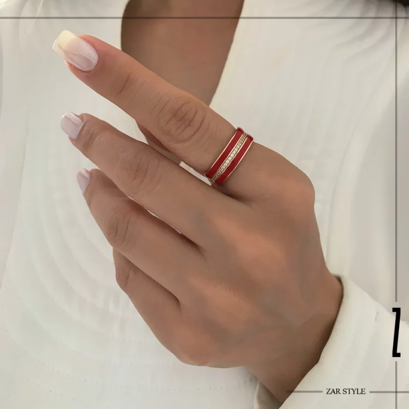 انگشتر میناکاری سه لاینی قرمز