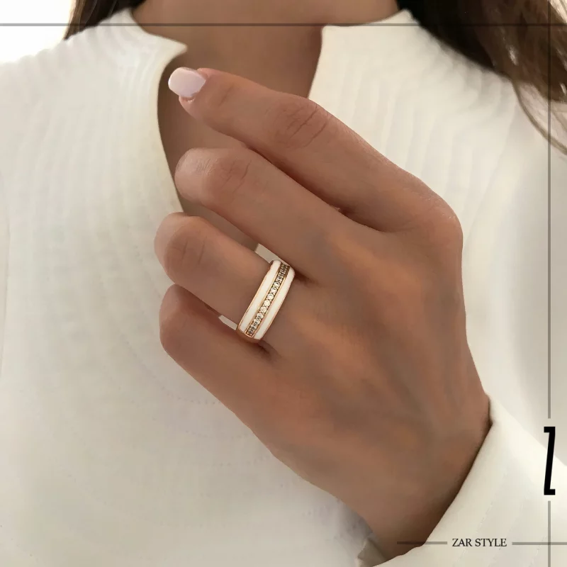 انگشتر میناکاری سه لاینی سفید