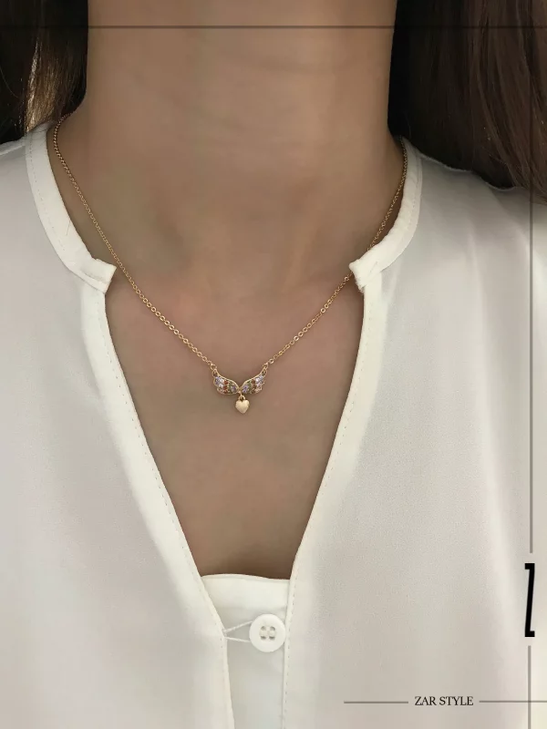 گردنبند بال فرشته نگین رنگی قلبی