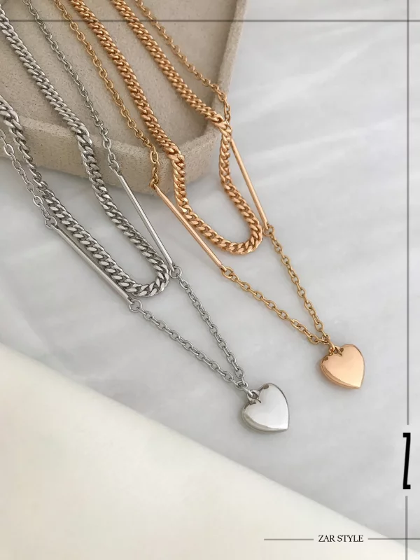گردنبند دو لاین کارتیه و آویز قلب