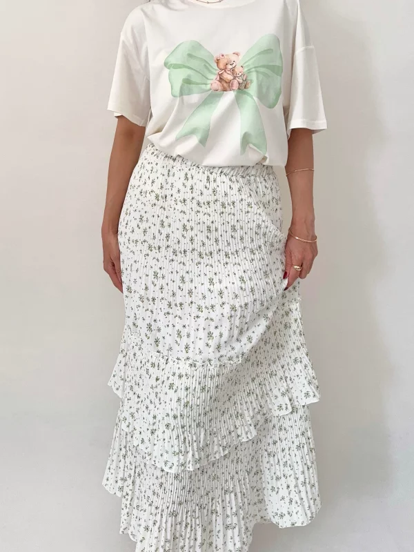 دامن حریر پلیسه گل‌دار تک چین کد 100