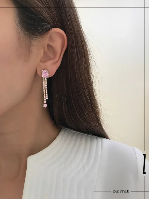 گوشواره جواهری نگین صورتی ژوپینگ