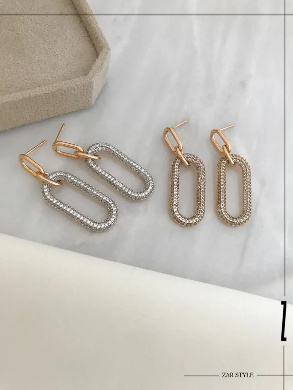 گوشواره آویز نگین‌دار بیضی ژوپینگ