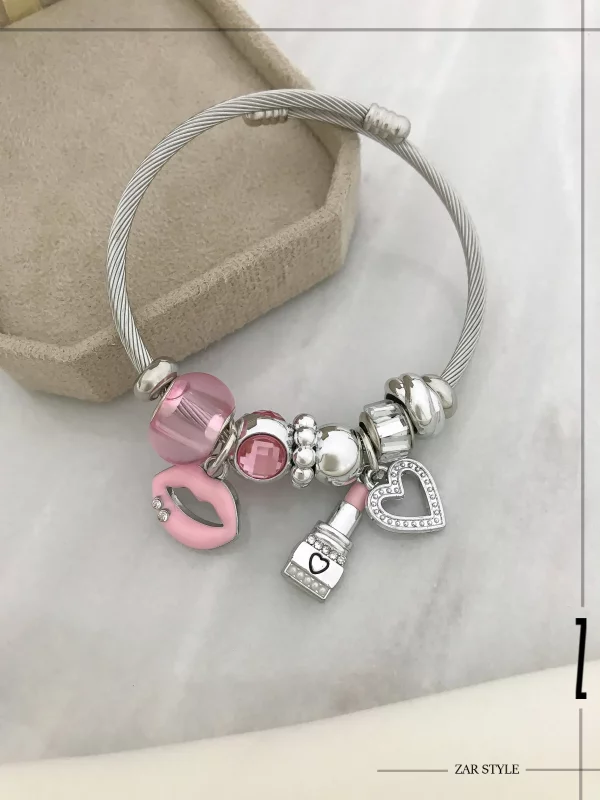 دستبند پاندورا  چارم لب و رژ صورتی