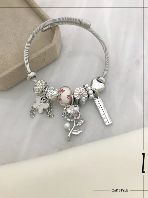 دستبند پاندورا  چارم گل و پروانه و خط‌کش