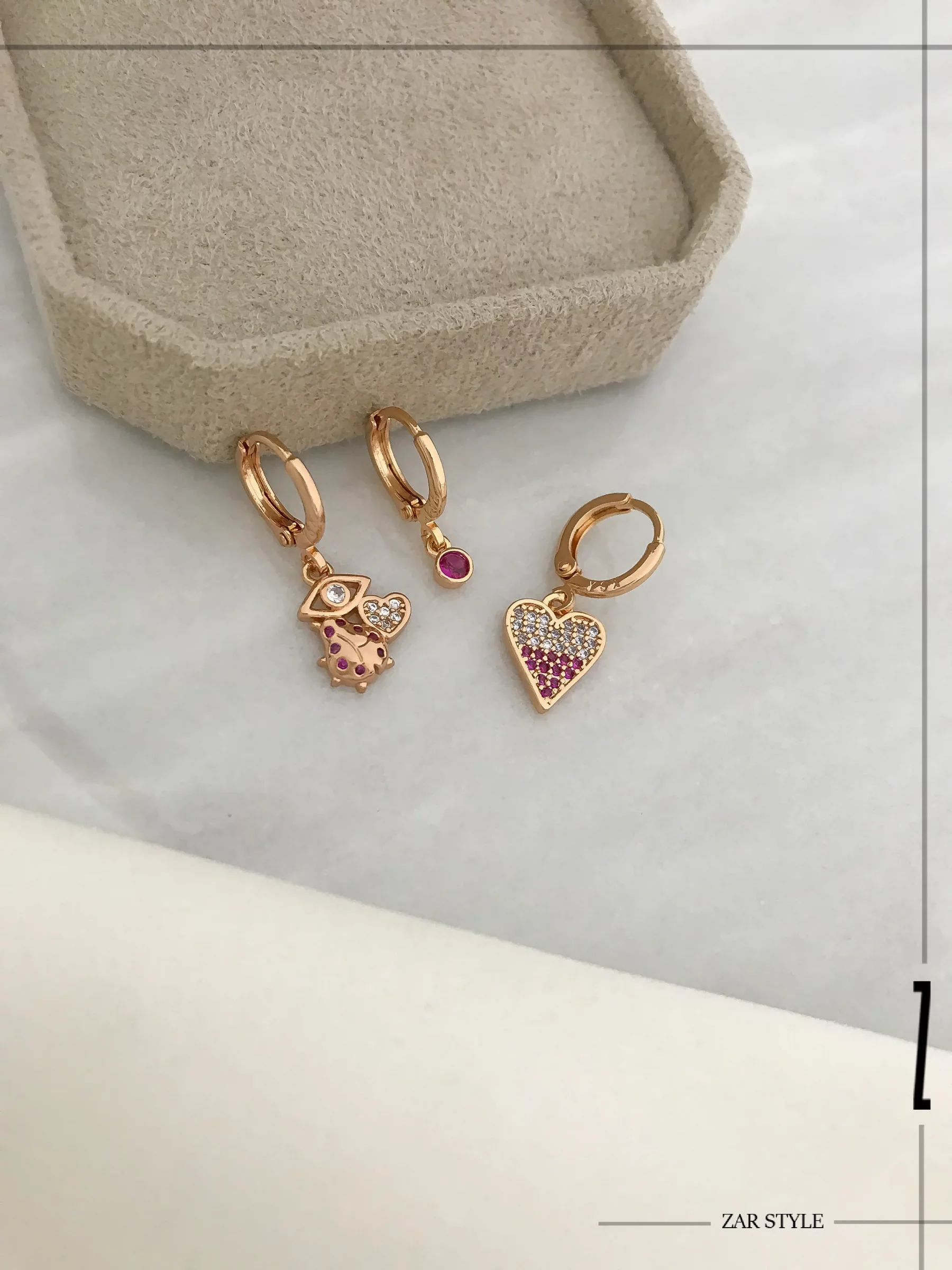 گوشواره سه تایی قلب و کفش‌دوزک