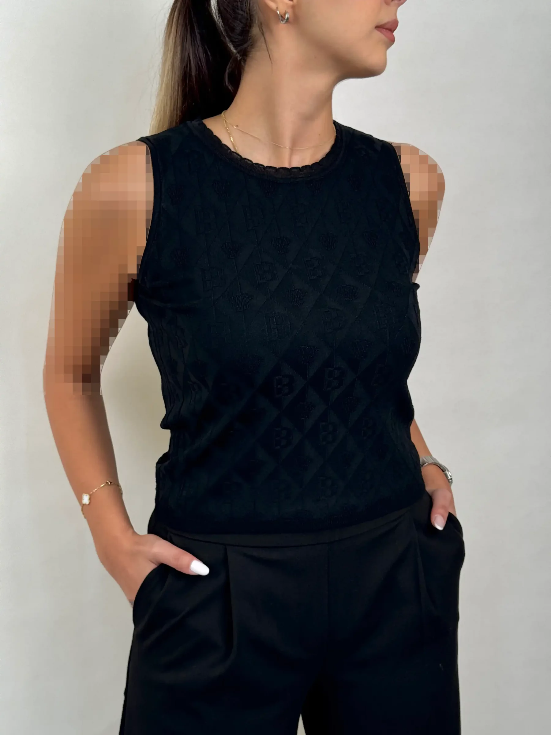 تاپ طرح دار یقه توری