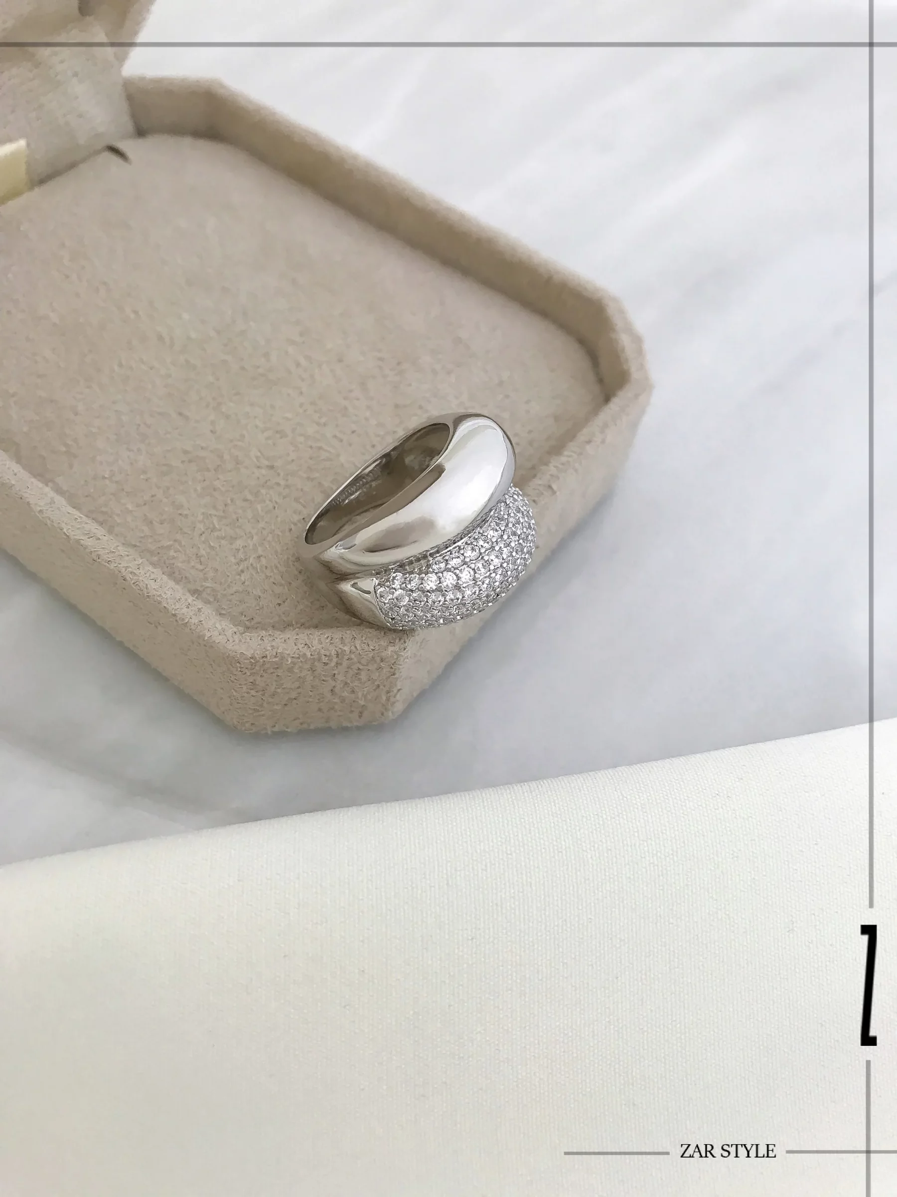 انگشتر گنبدی دوبل نگینی و آینه‌ای