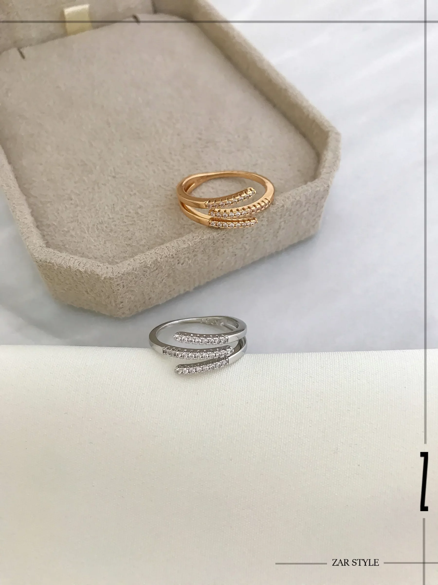 انگشتر سه خطی نگینی