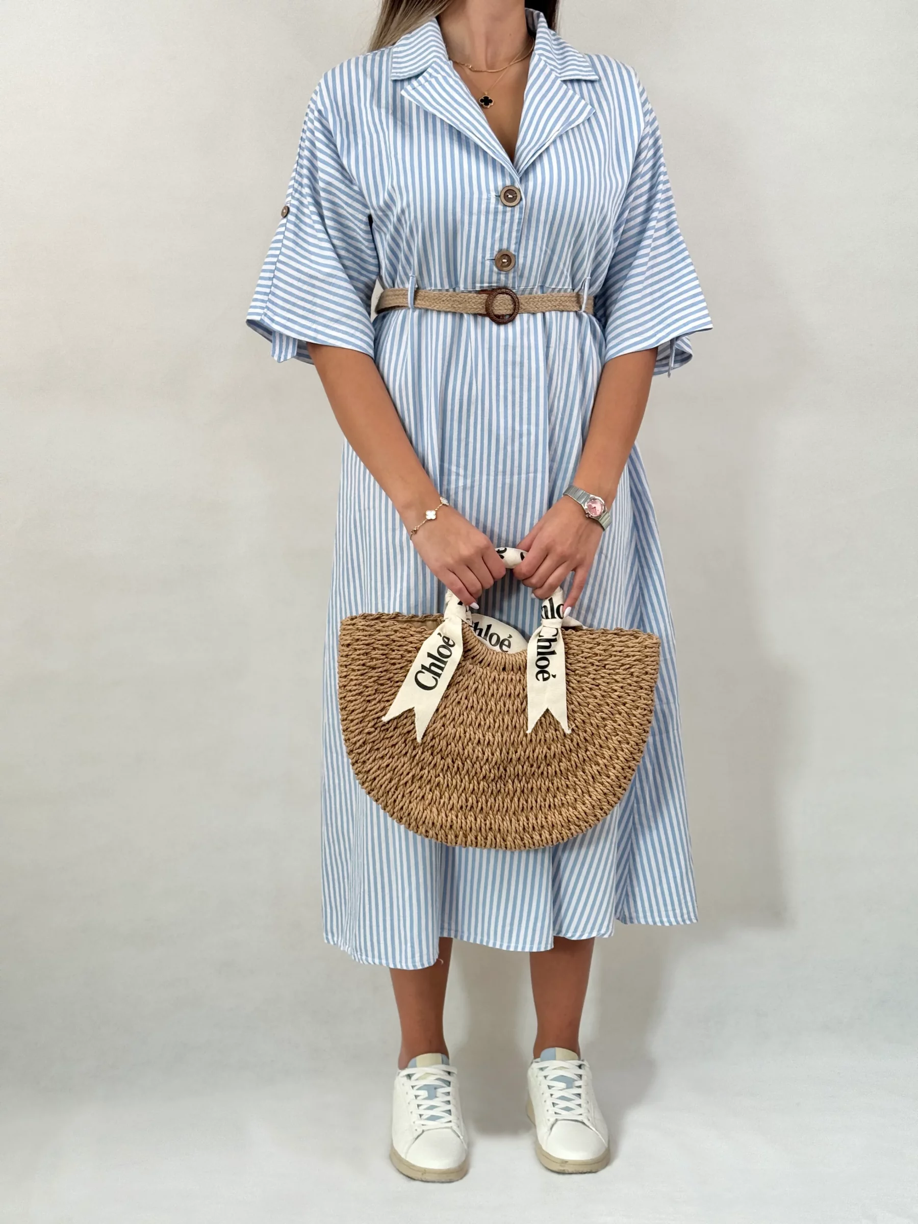 پیراهن بلند کمربند کنفی برشکا