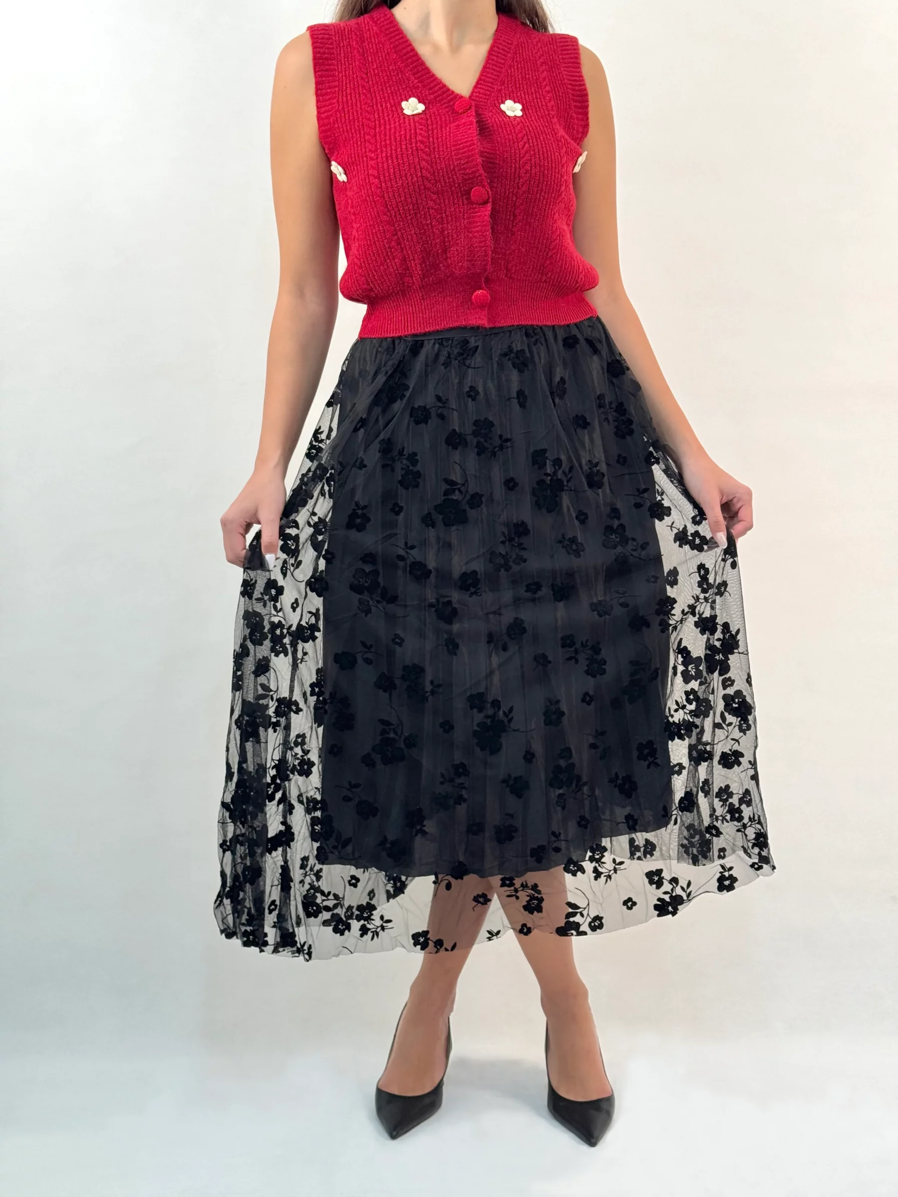 دامن توری گل‌ مخملی