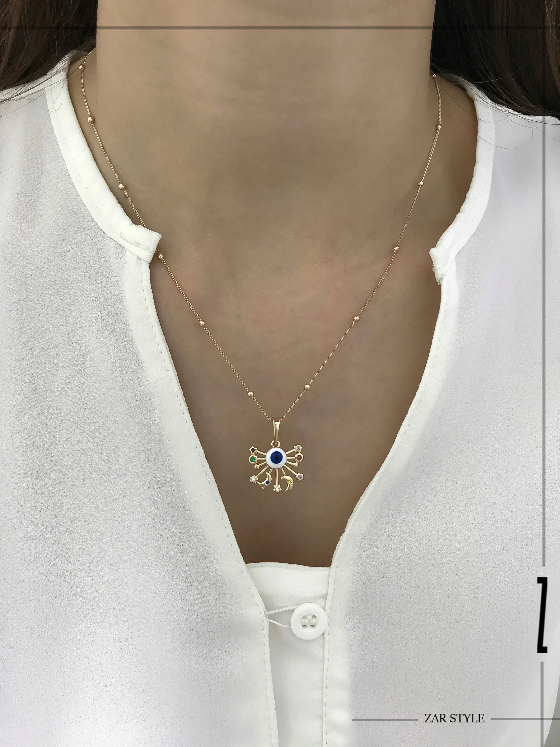 گردنبند چشم نظر ماه و ستاره خورشیدی