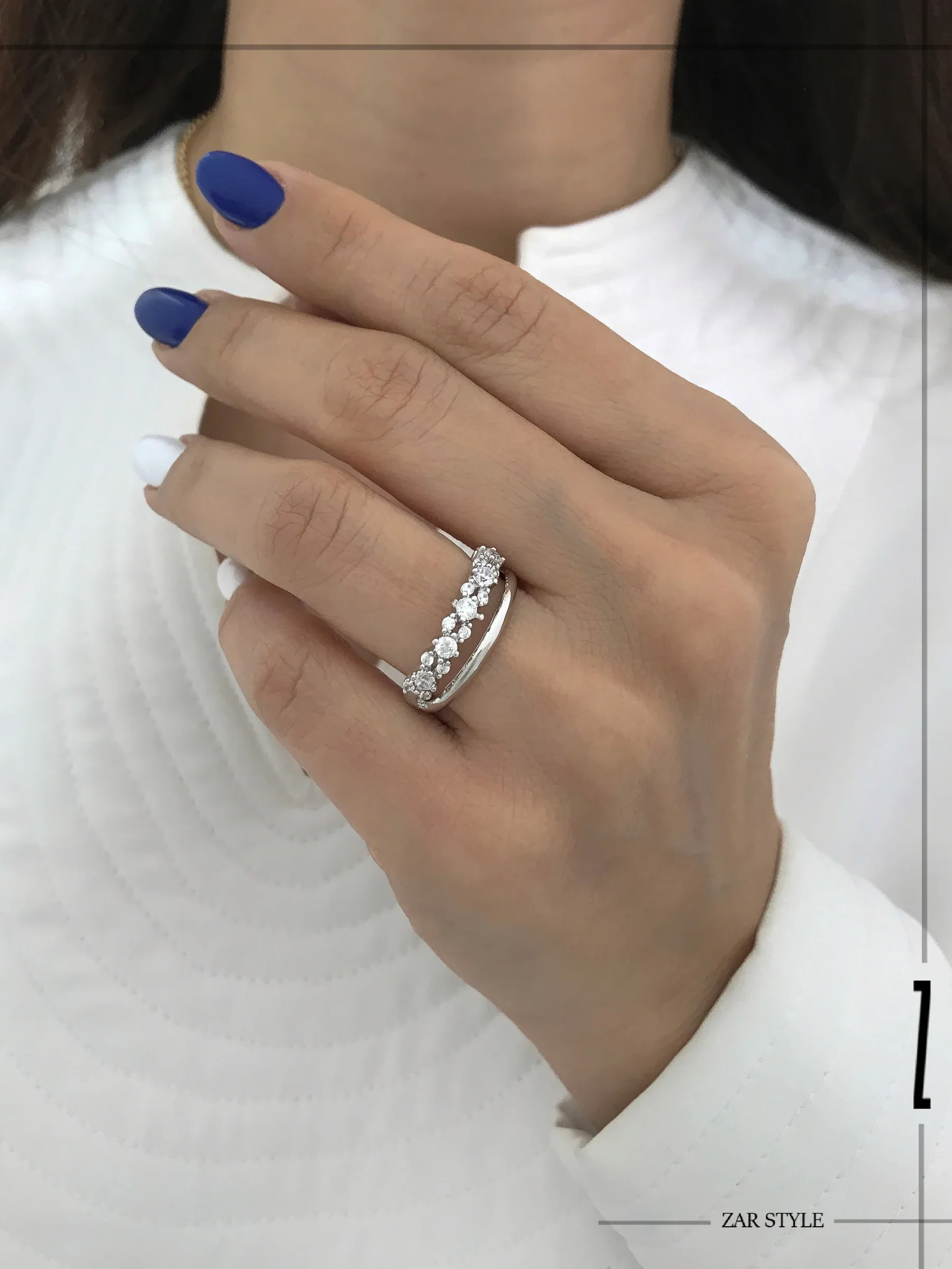 انگشتر جواهری دو لاین آینه‌ای نگینی