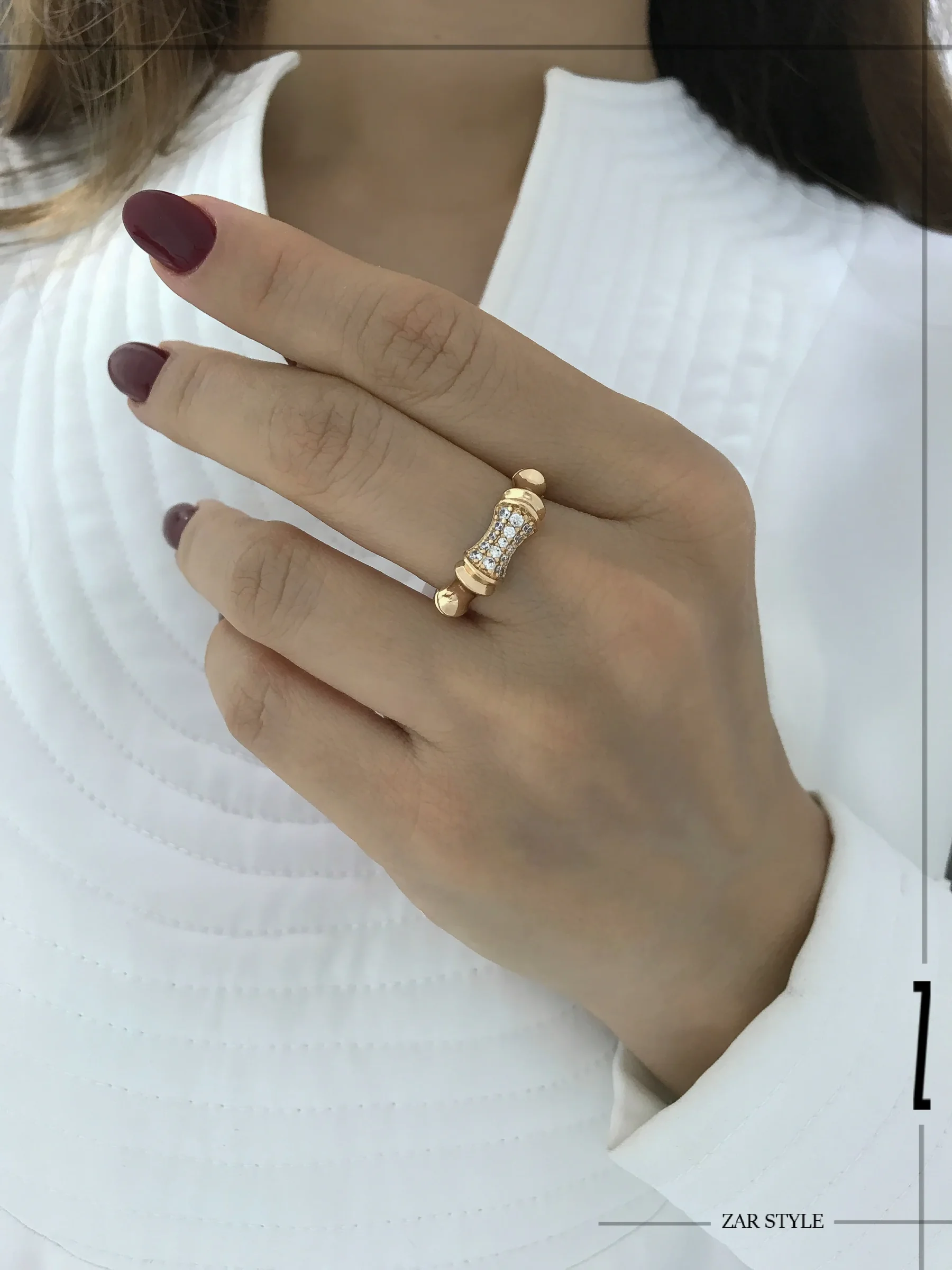 انگشتر بامبو برجسته نگین‌دار