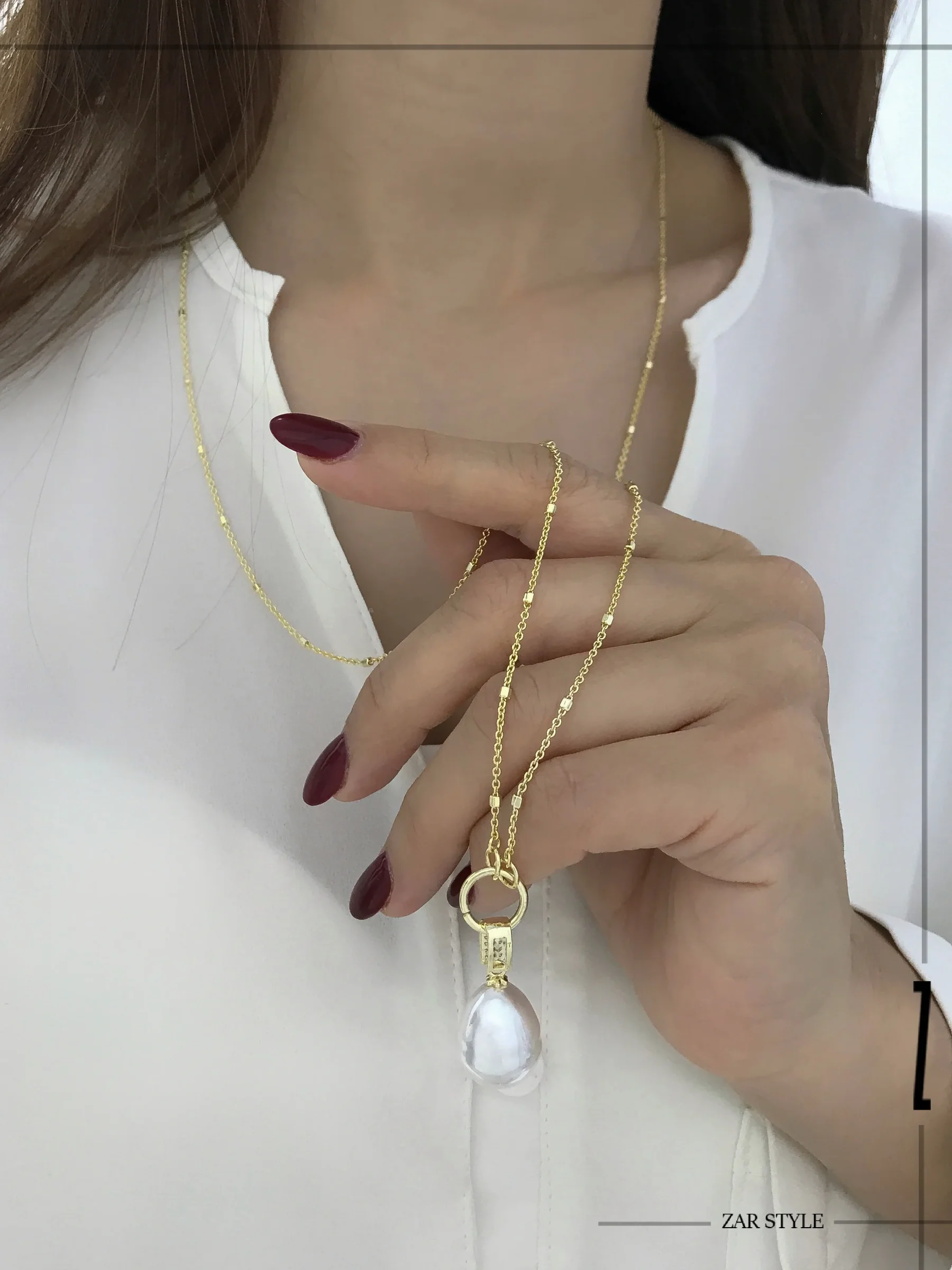 گردنبند رولباسی آویز مروارید باروک