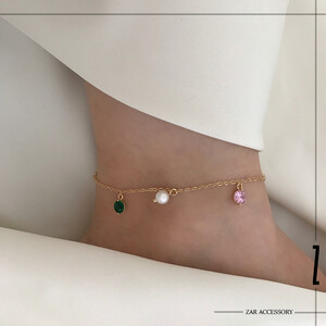 پابند آویزدار مروارید و نگین رنگی