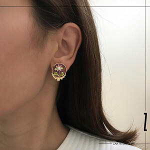 گوشواره میناکاری قاب گل و مروارید