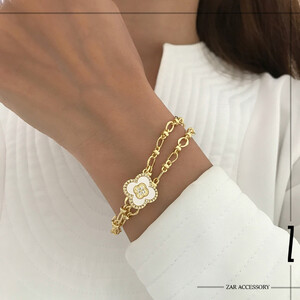 دستبند ونکلیف دو لاین تک گل صدفی