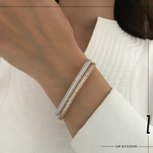 دستبند بنگل خطی نگینی