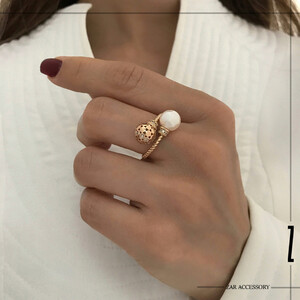 انگشتر کاف مروارید و گوی مشبک