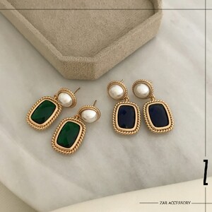 گوشواره مروارید و سنگ فریم‌دار