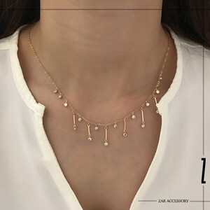 گردنبند شرابه‌ای میله‌ای و نگینی