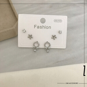 گوشواره سه جفتی گل و پاپیون