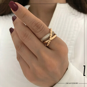 انگشتر سه لاین مورب گوی و نگین