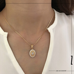 گردنبند زنانه بیضی تراش‌دار و نگین‌دار