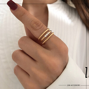 انگشتر زنانه سه لاین سه نگین‌